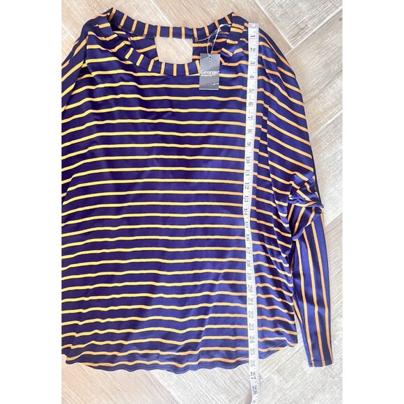 NWT Navy Mustard Top US Sz 14 Striped Rusched Blouse EU Sz 46 UK Sz 18 George - Picture 13 of 13